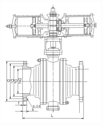 氣動固定球閥結構圖 氣動固定球閥結構圖